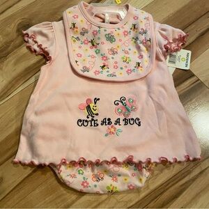 NWT Cute As A Bug Pink Baby Girls' Outfit w/ Bib—6-9Mos